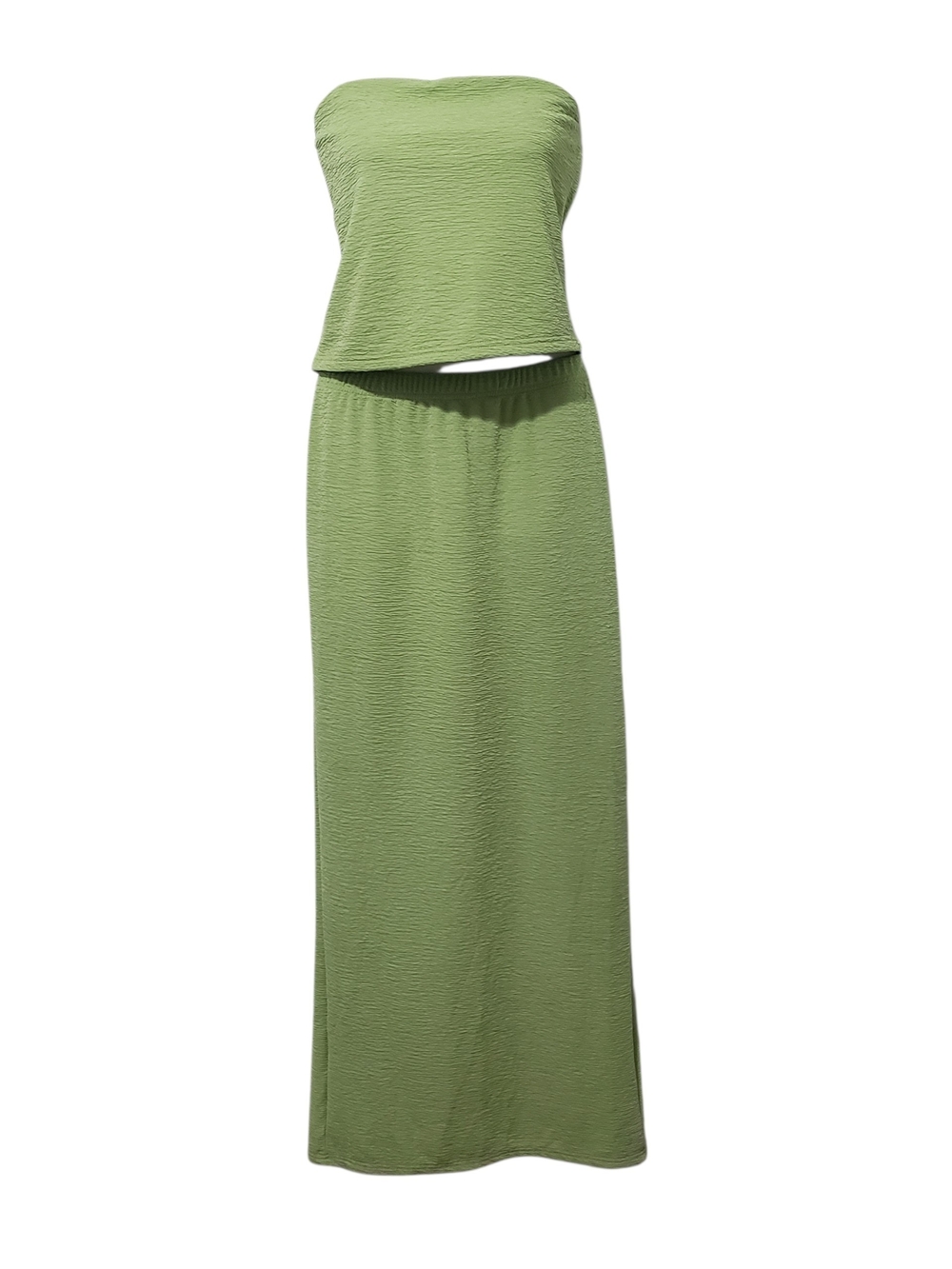 Green Textured Tube Top and Maxi Skirt Set | XL